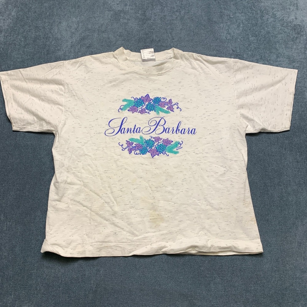 Vintage Oneita Power T Shirt Mens Large Off White Floral Pre Shrunk Cotton